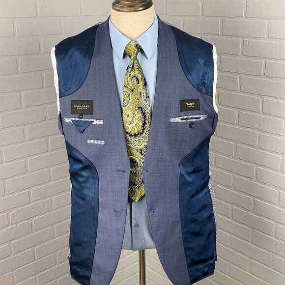 Marzotto Banana Republic Blazer Men 42R Blue Modern Slim Super 100s Wool Jacket - Picture 6 of 15